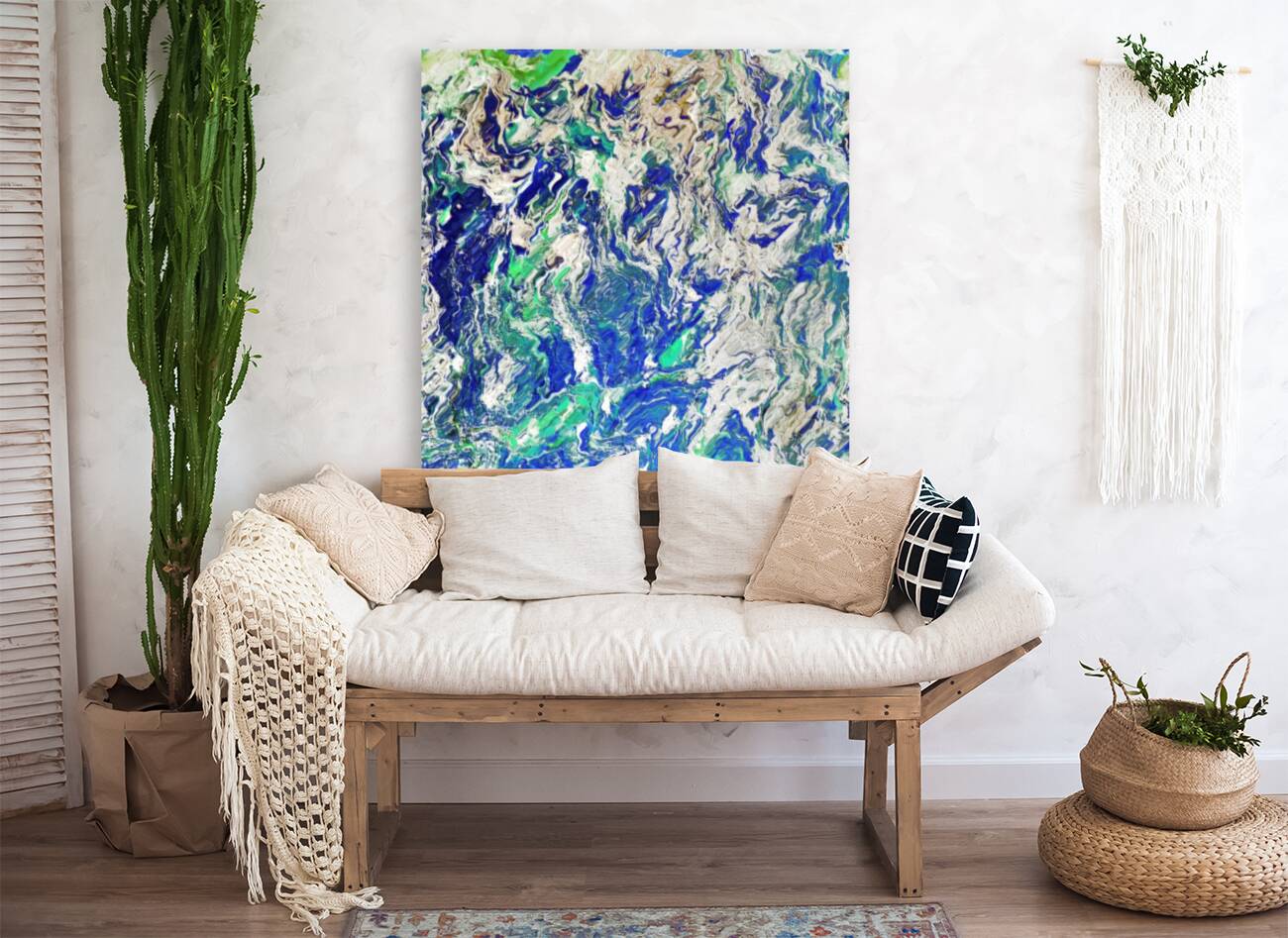 Abstract Dark Blue Turquoise and White Melting Forms Reproduction