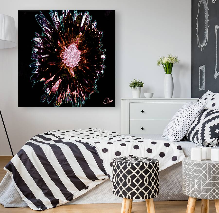 Dark Burgundy Daisy Flower on a Dark Abstract Background Reproduction