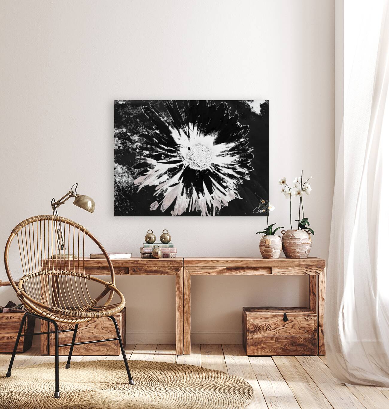 Abstract Monochrome Daisy Flower on an Abstract Monochrome Background Reproduction