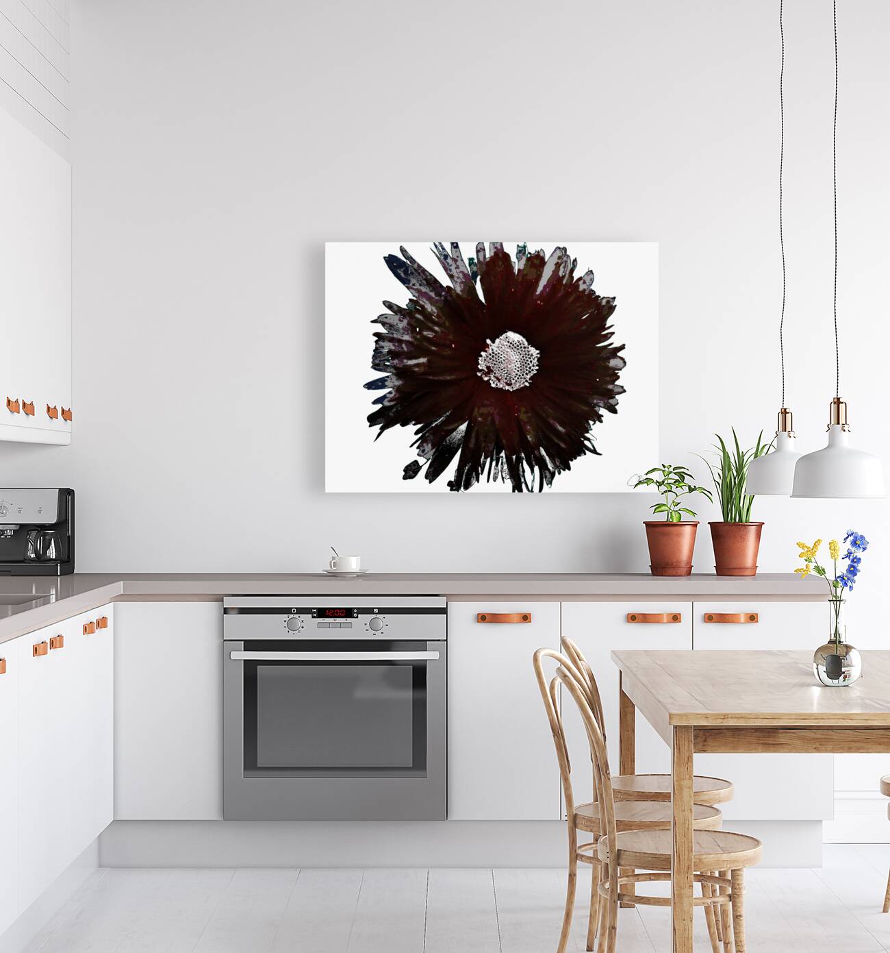 Dark Burgundy Distressed Daisy on  a Pale Abstract Background Reproduction