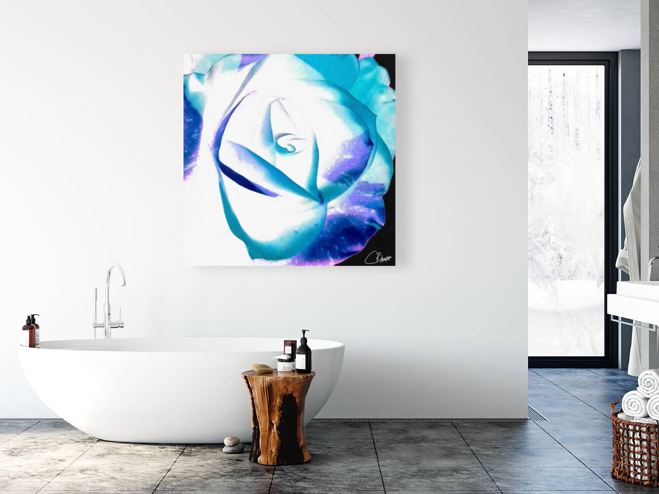 Abstract Multicoloured Rose on a Dark Abstract Background  Reproduction