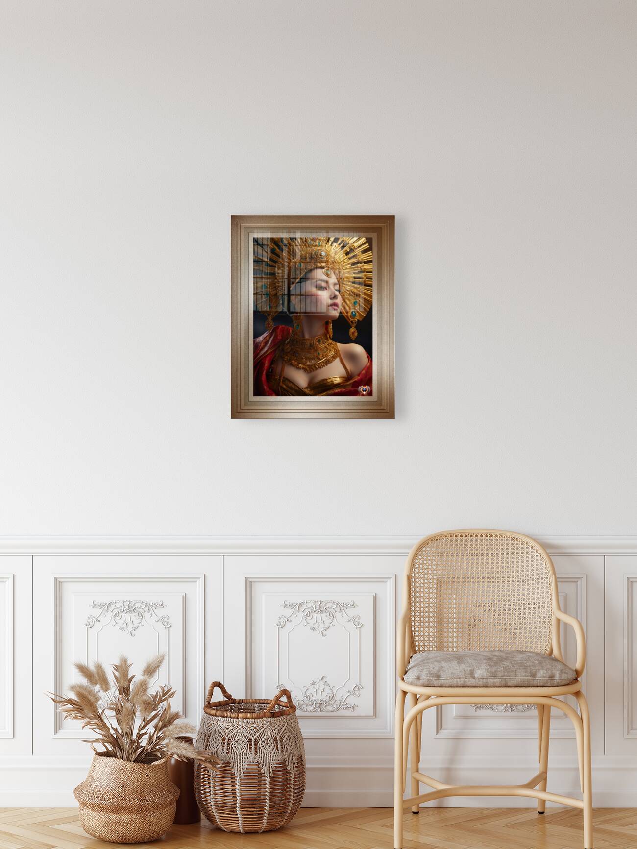 The Glamorous Golden Concubine Of Thelous Gorgeous AI Concept Art Portrait by Xzendor7 Reproduction