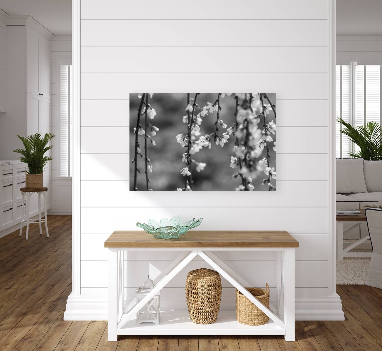 Weeping Cherry Blooms And Branches Grayscale Reproduction