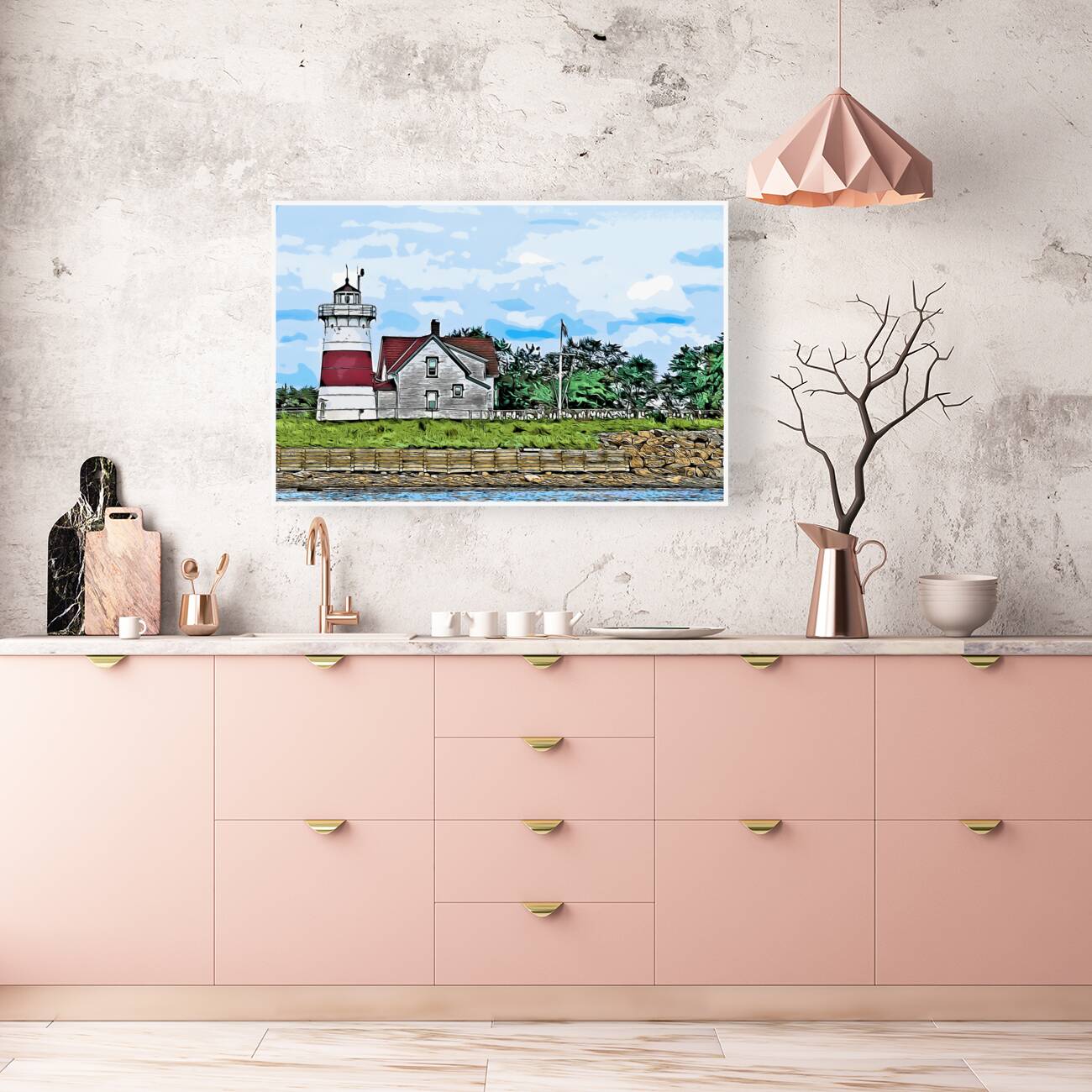 Stratford Point Lighthouse on Overcast Day in Connecticut - Illus. Reproduction