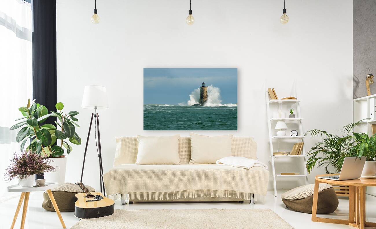 Perfect Crown Wave Surrounds Whaleback Lighthouse Tower in Maine Reproduction