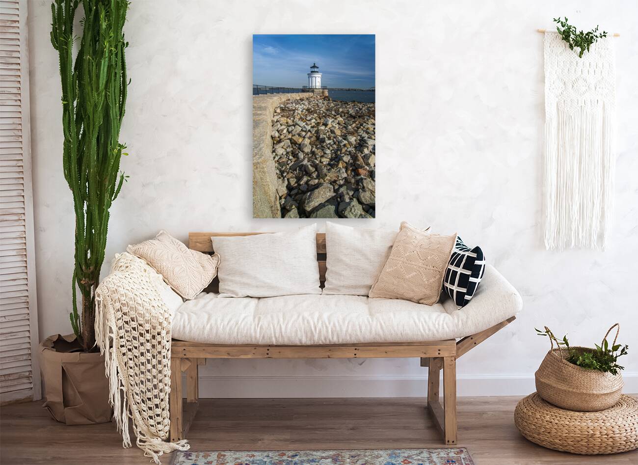 Breakwater Leads to Portland Breakwater Bug Light in Maine Reproduction