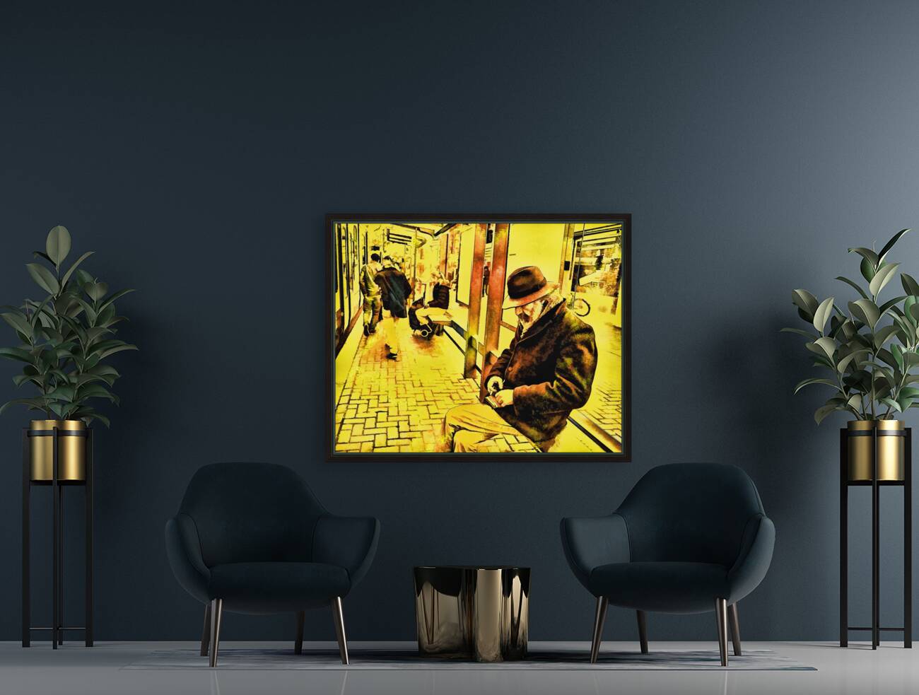 Arte 076 vintage train station man waiting Reproduction