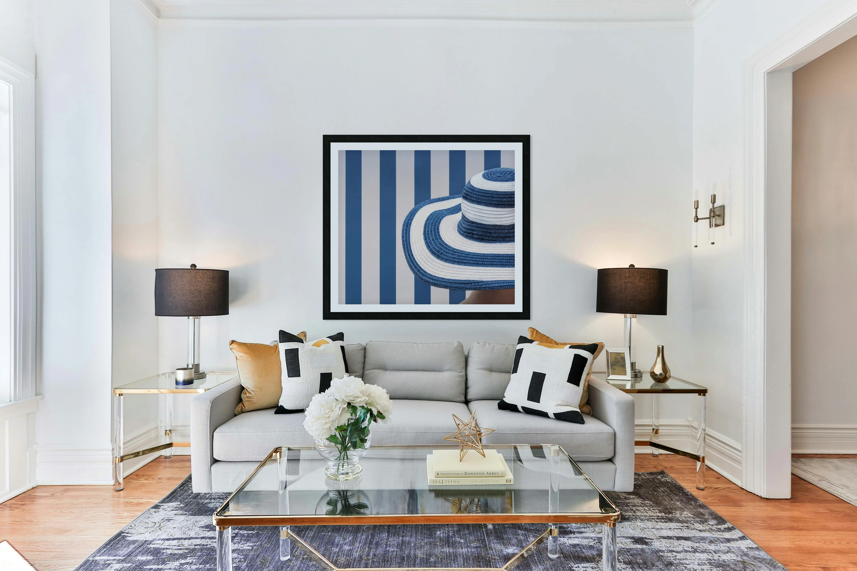 Blue and white
