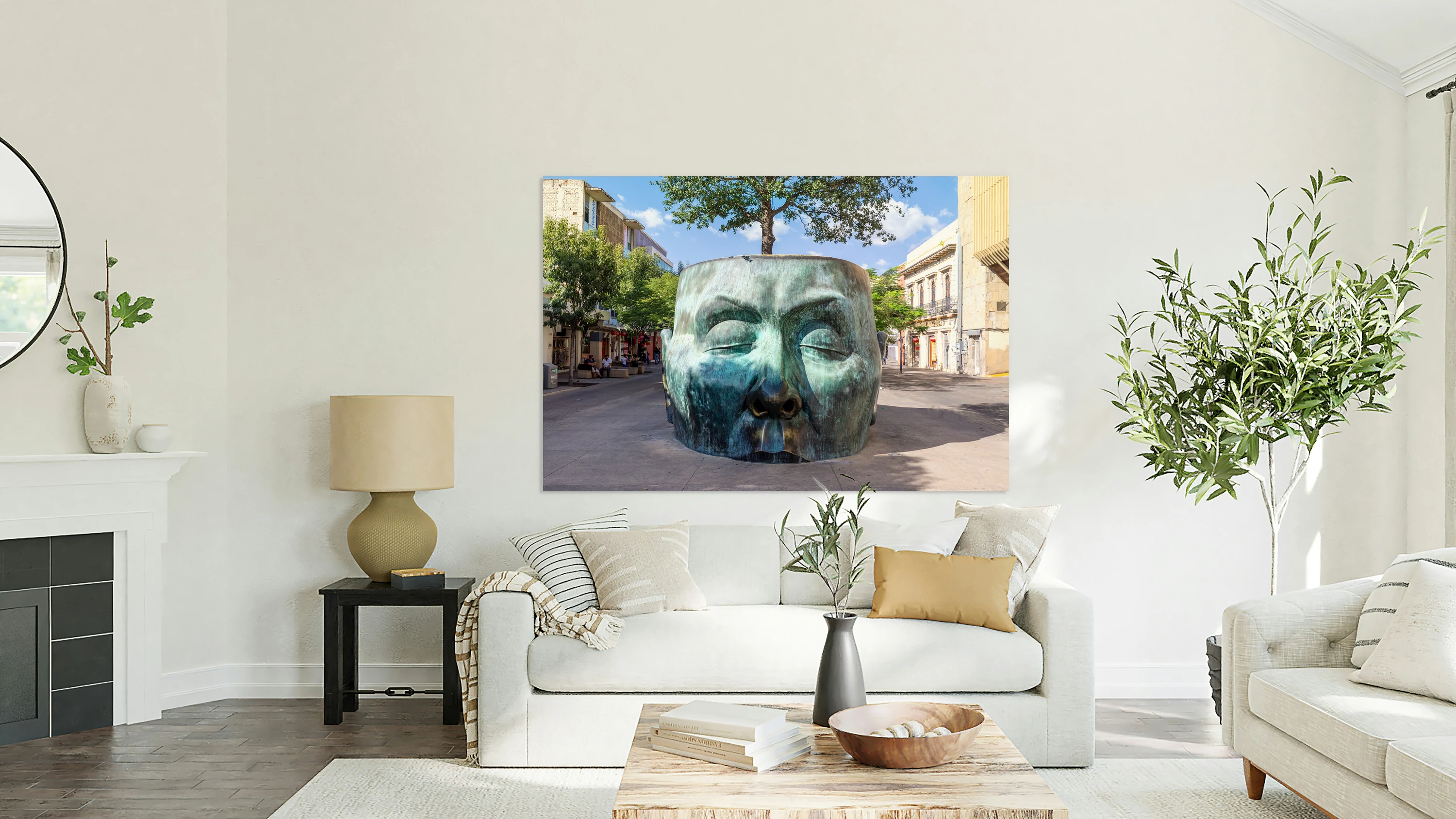 Tourist destination Arbol Adentro face Statue in Guadalajara historic city center favoured by tourists and locals alike