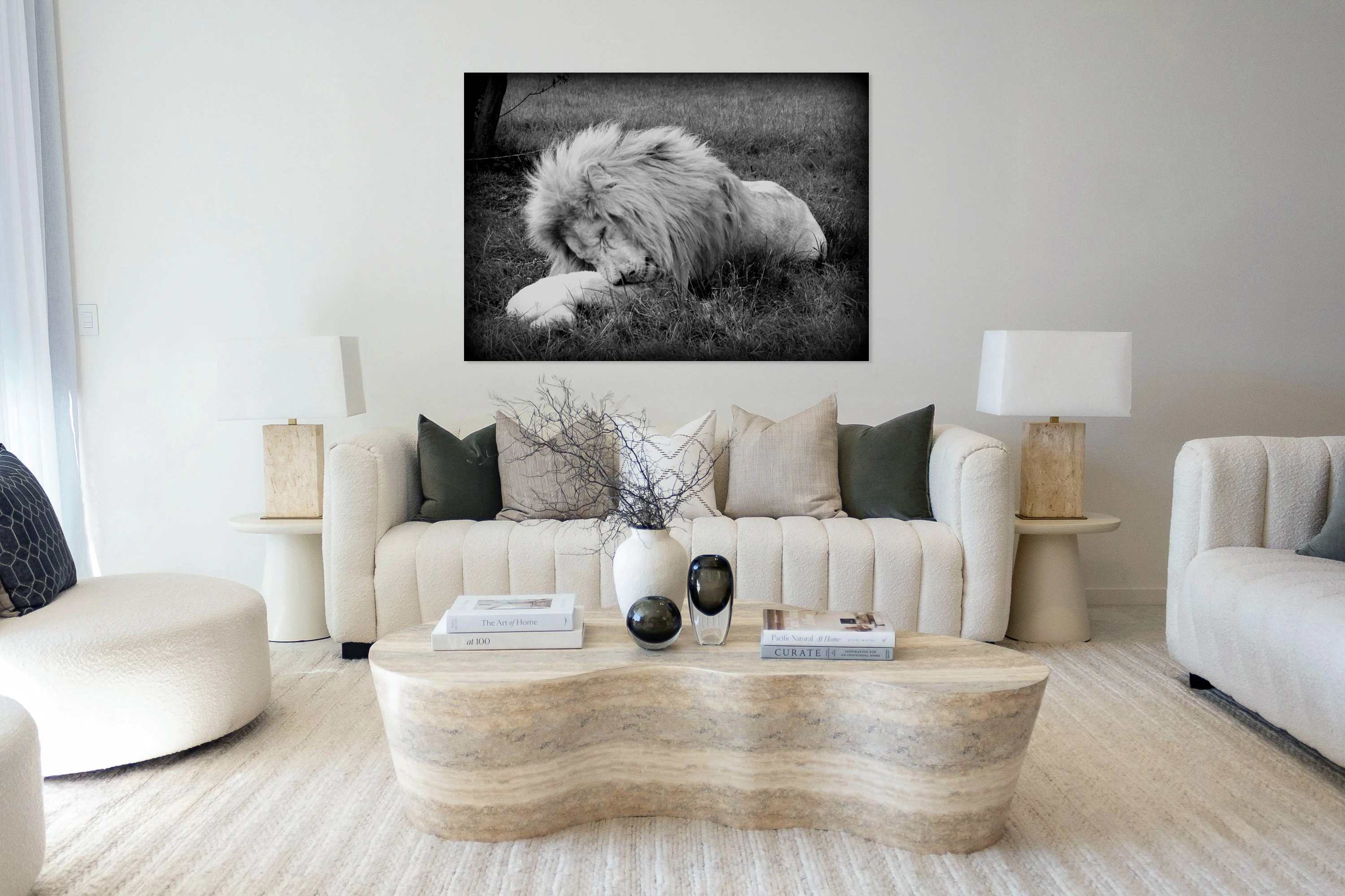 sleeping lion bw