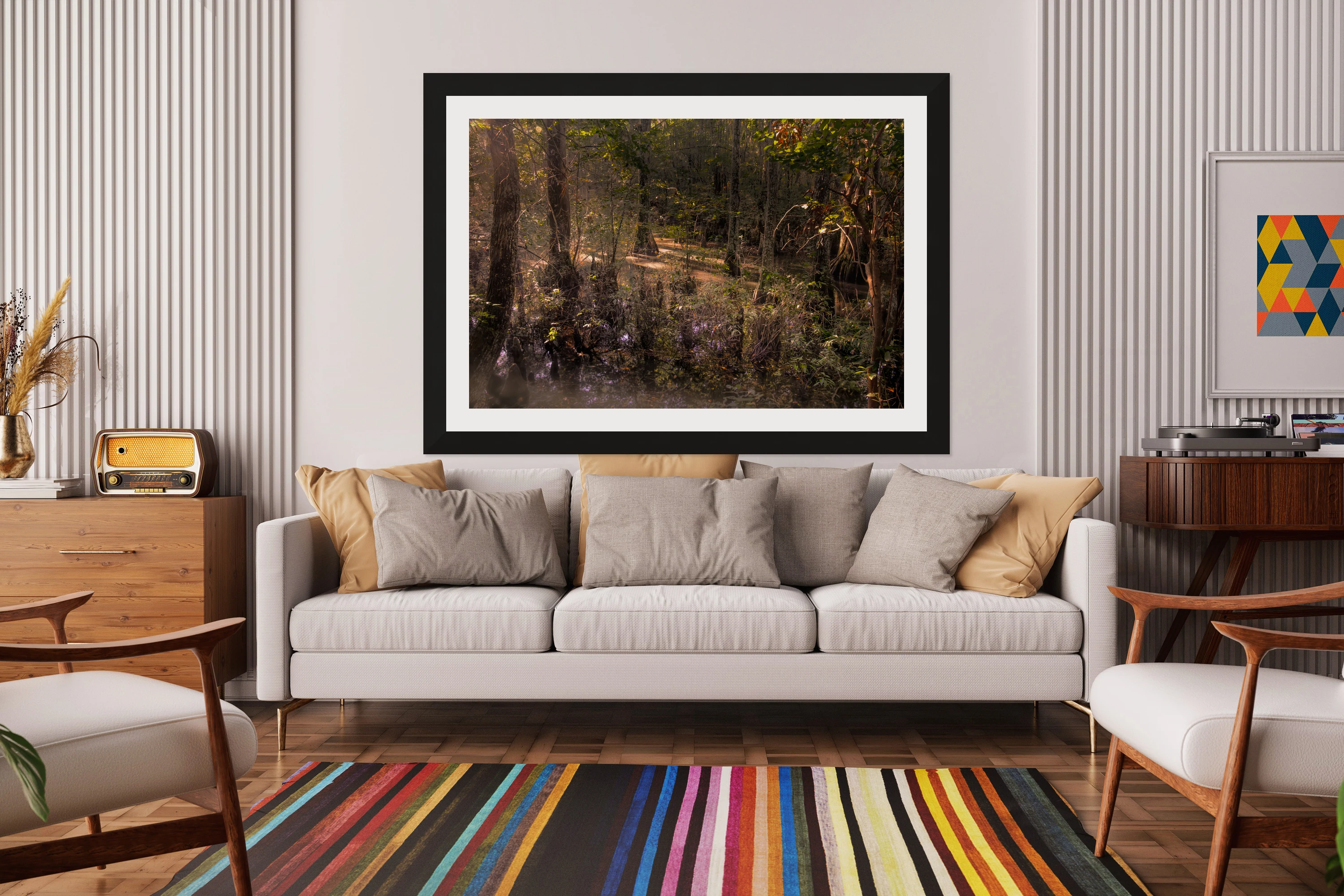 Sunlight Filtering Through Cypress Forest