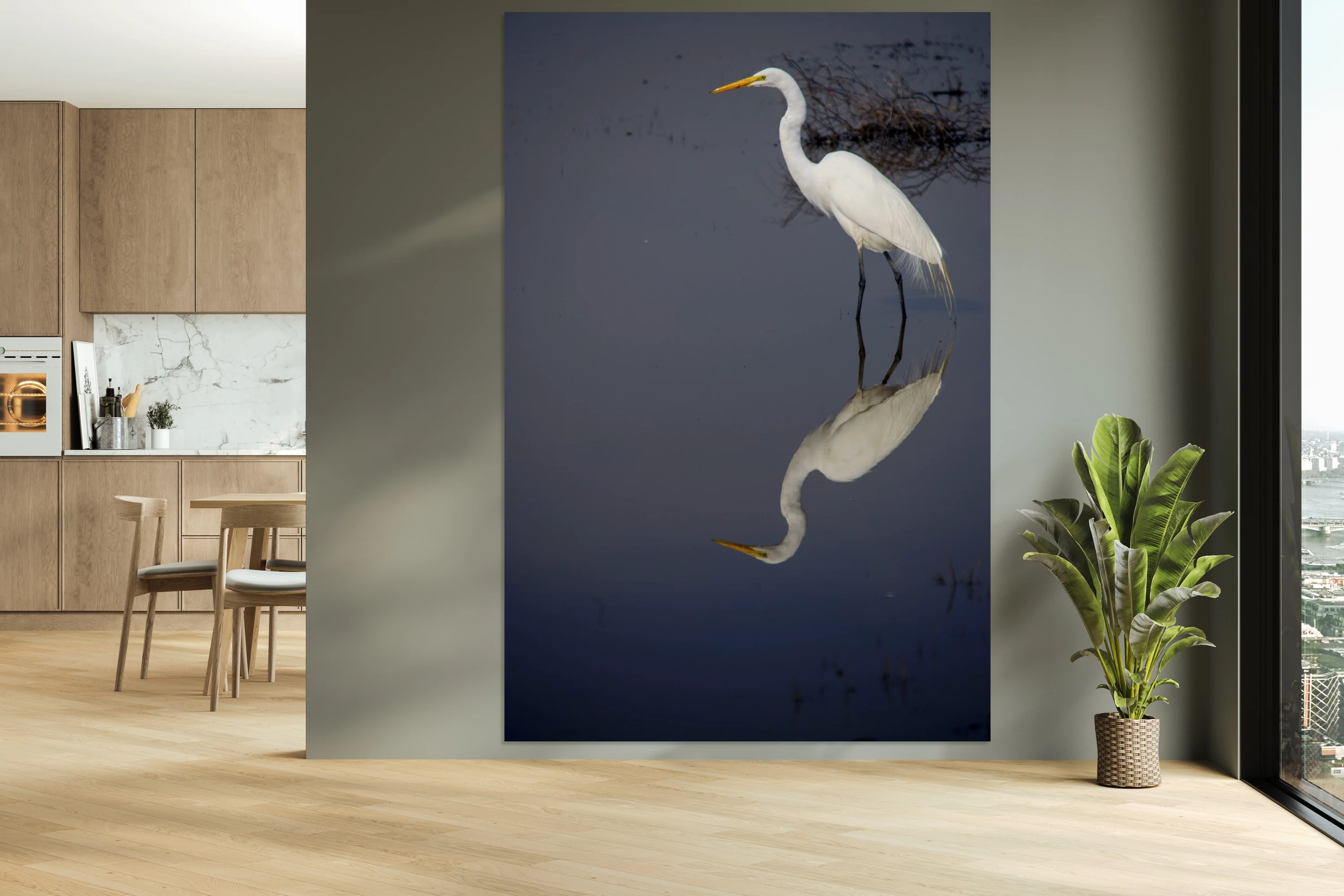 White Egret Reflection