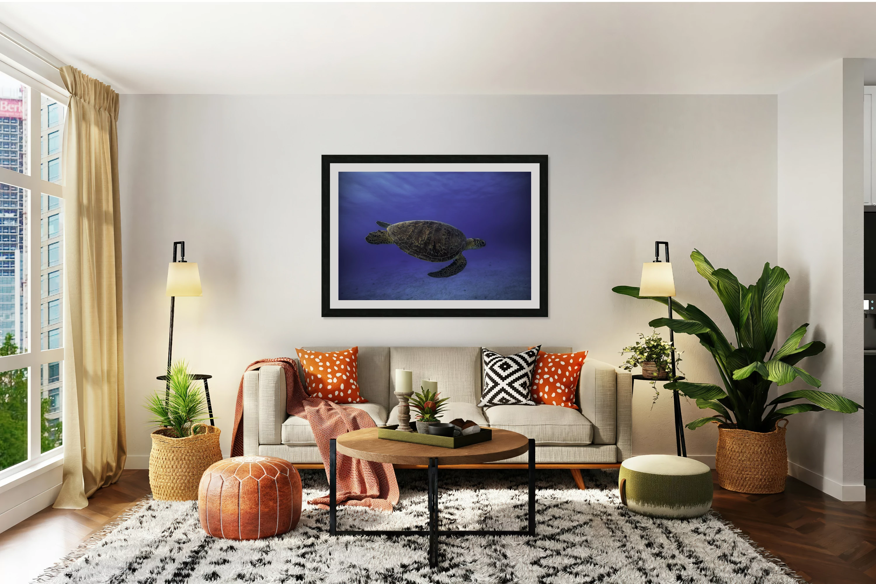 Green turtle in the blue