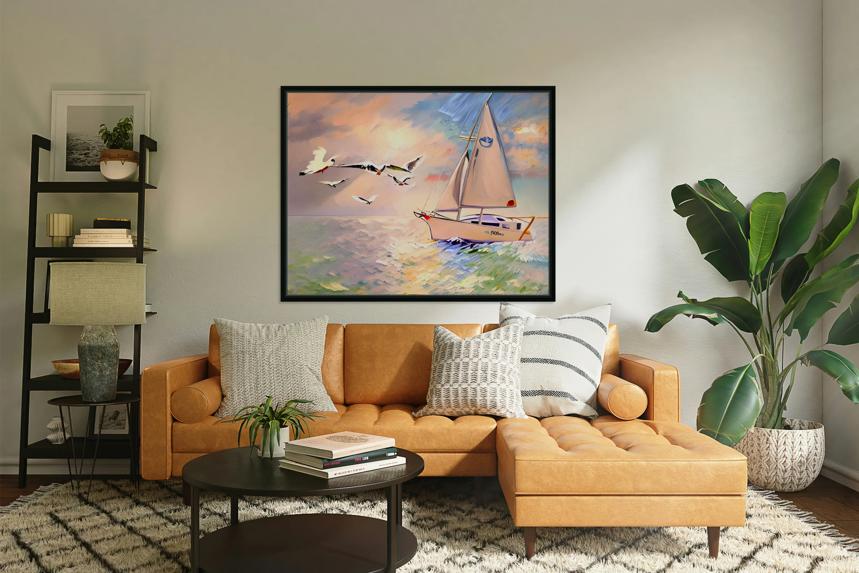 Seagulls Orange Sails