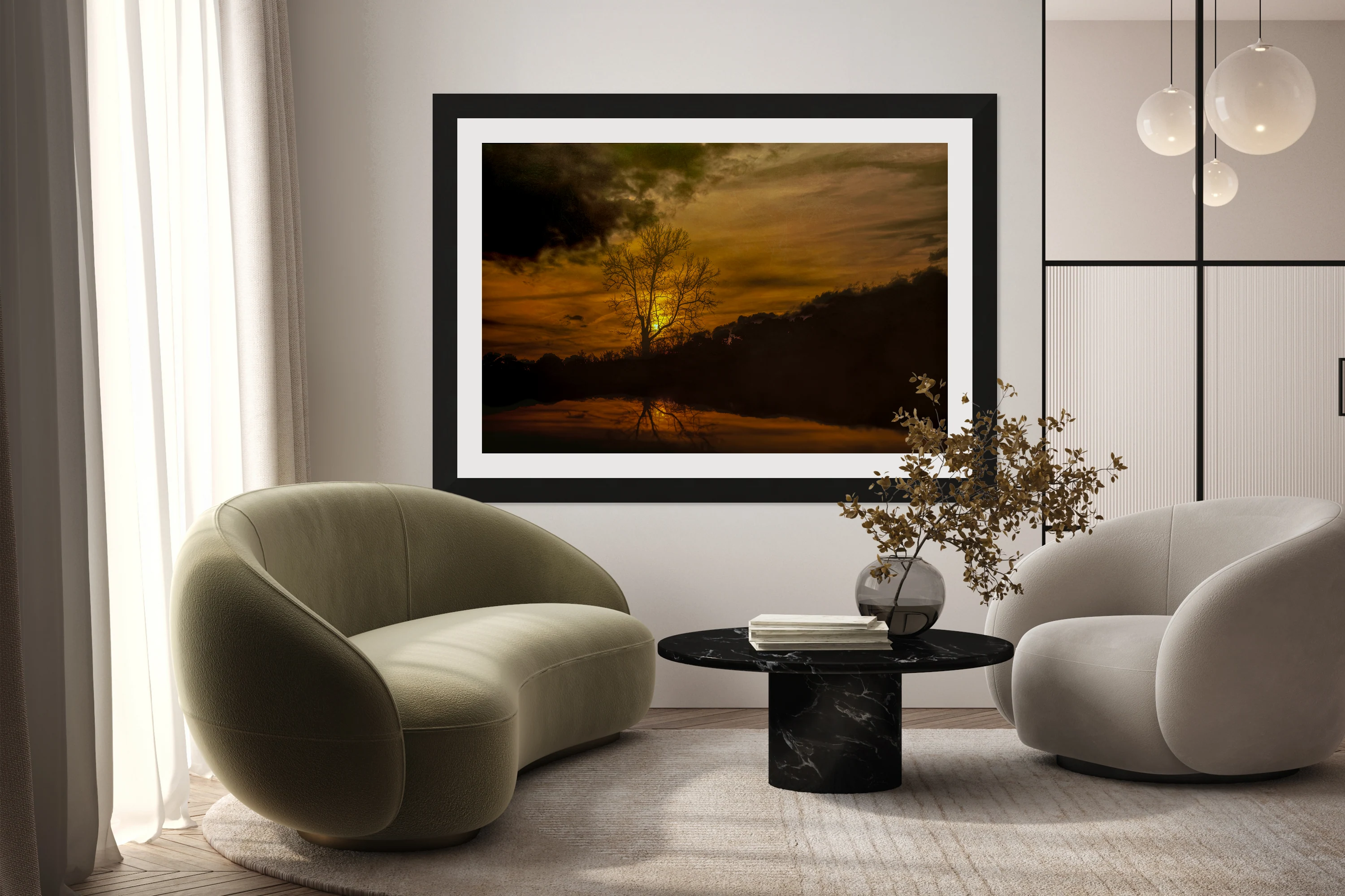 Sunset Tree Silhouette Reflections