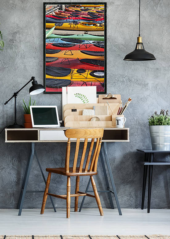 Multi-coloured kayaks together at boat dock, Prince William Sound; Valdez, Alaska, United States of America by PacificStock