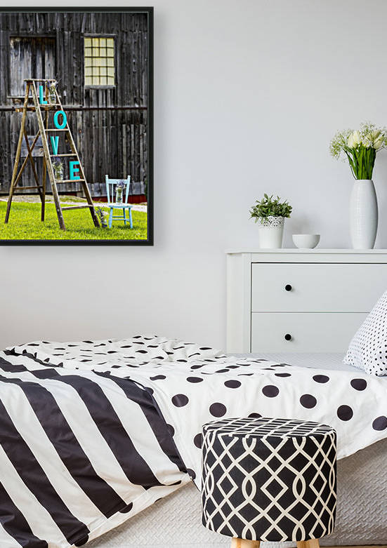 Wooden ladder on grassy lawn with 