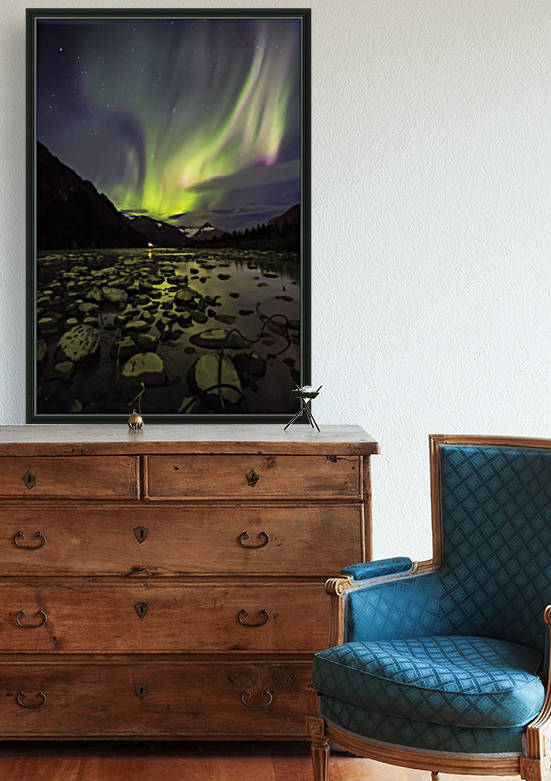 Aurora Borealis (Northern Lights) over the Portage River looking South back towards Portage Tunnel; Portage, Alaska, United States of America by PacificStock