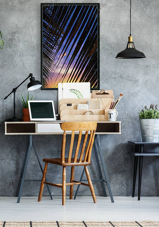Close-up of silhouetted palm fronds with beautiful sunset color sky in the background; Honolulu, Oahu, Hawaii, United States of America by PacificStock