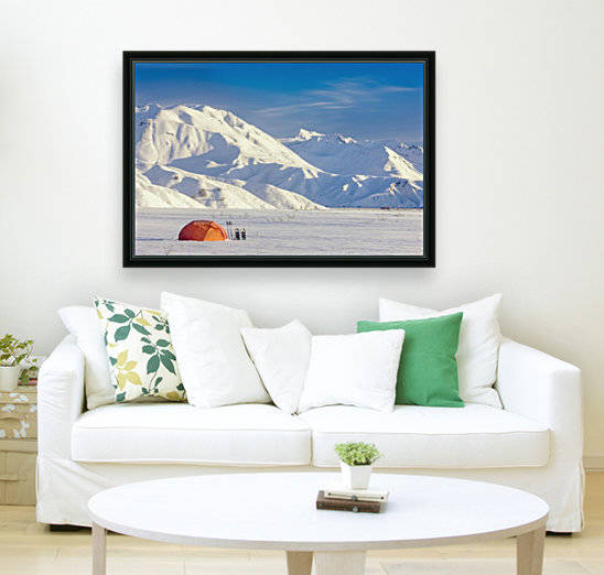 A Backpacking Tent With Snowshoes Next To It With The Alaska Range In The Distance In Winter Isabel Pass Richardson Highway Interior Alaska; Anchorage Alaska United States Of America by PacificStock
