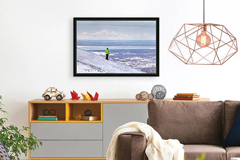 Woman snowshoer taking in the view of Mt. McKinley (Denali) from Blueberry Hill at the Glen Alps area of Chugach State Park, Anchorage, Southcentral Alaska, Winter, HDR by PacificStock