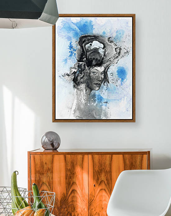 Illustration of a woman's face with splashes and shapes on the top of her head by PacificStock