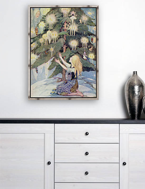 The Little Match Girl, illustration from The Golden Wonder Book published 1934.  The poor little girl was sitting under the most beautiful Christmas tree she had ever seen. by PacificStock