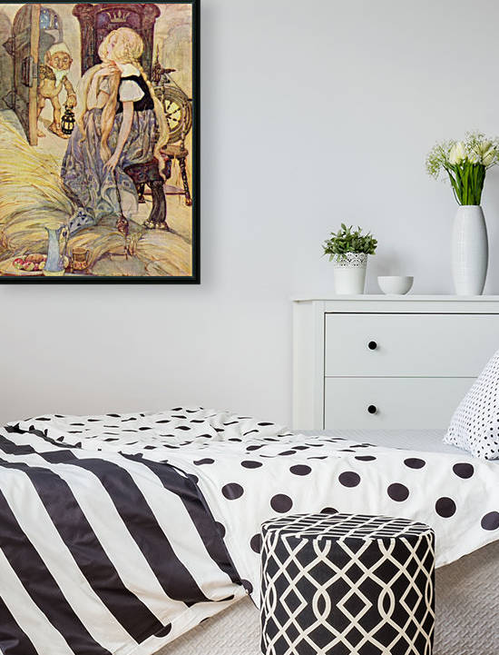 The Miller's Daughter, illustration from The Golden Wonder Book published 1934.  Suddenly the door opened and into the room appeared a little man who said, 