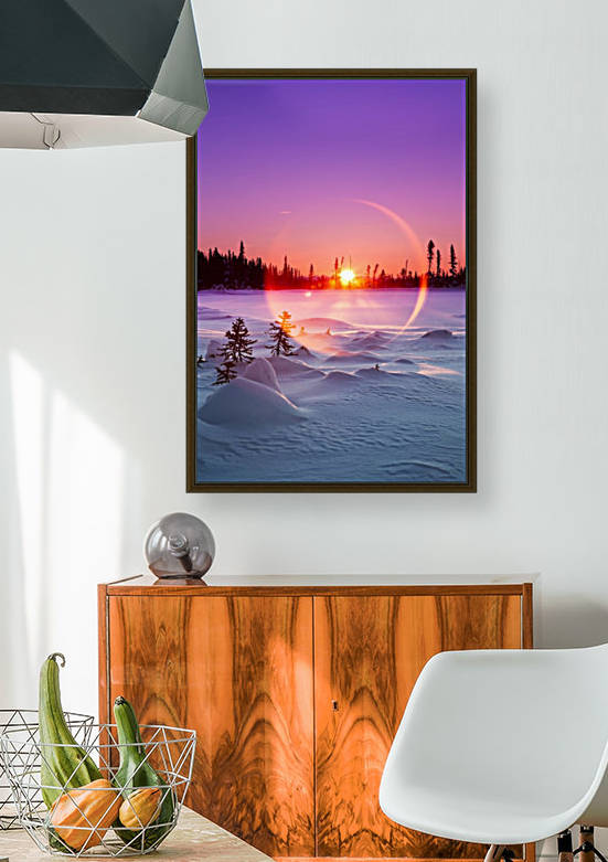 Sun flare glowing over a winter landscape; Trapper Creek, Alaska, United States of America by PacificStock