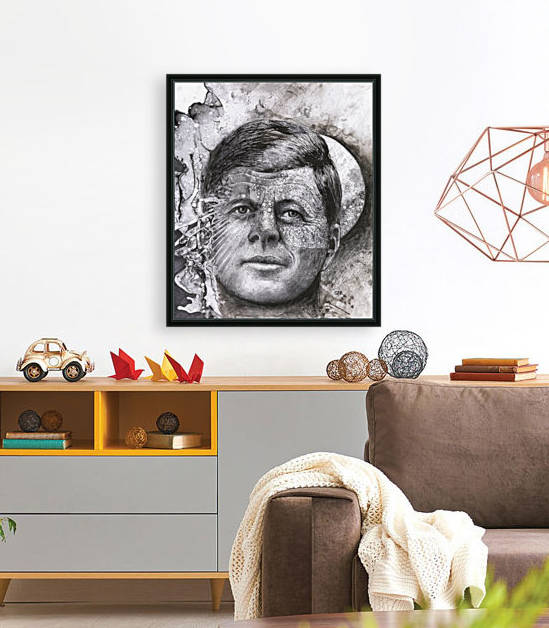 Black and white illustration of a man's face with a full moon overlapping his face by PacificStock