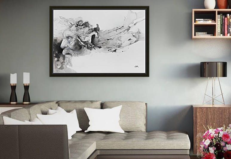 Illustration of a man's face with abstract shapes emerging from the back of the head by PacificStock