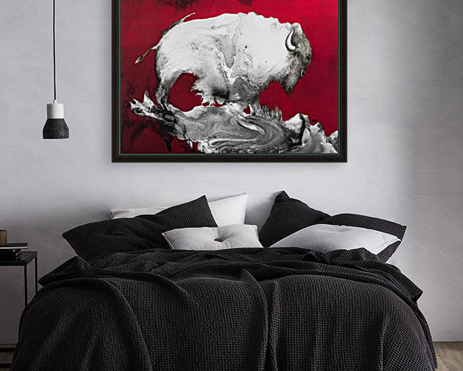 Illustration of a bison against a red background by PacificStock