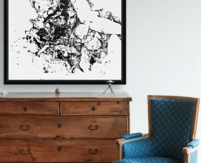 Black and white illustration of birds and human faces by PacificStock