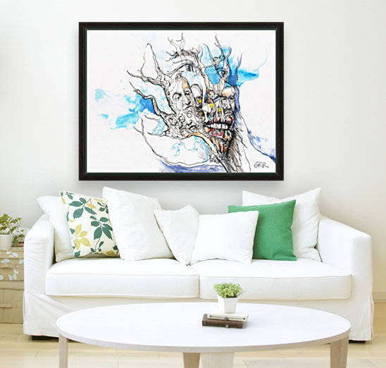 Illustration of a human face with a composite of other faces on the surface by PacificStock