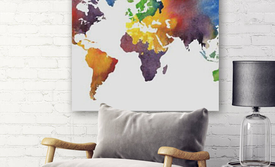 Colorful Map Of The World Watercolor by Irina Sztukowski