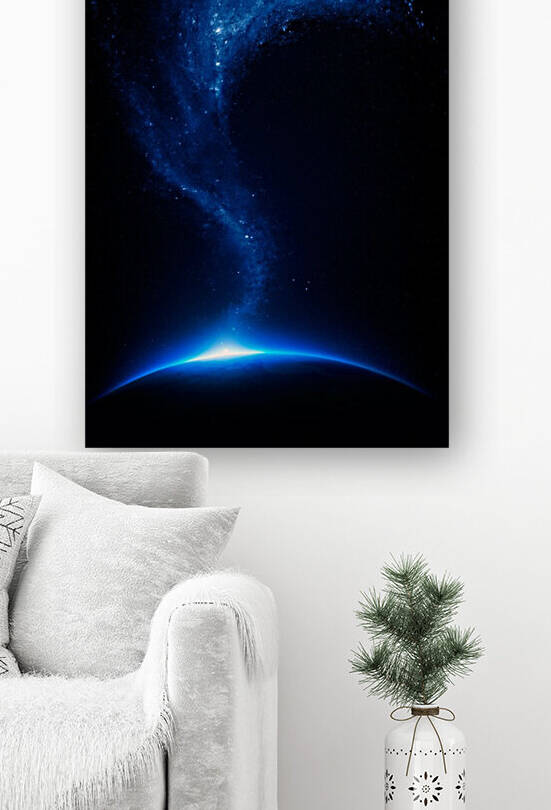 Earth and moon interconnected with starfield by Johan Swanepoel