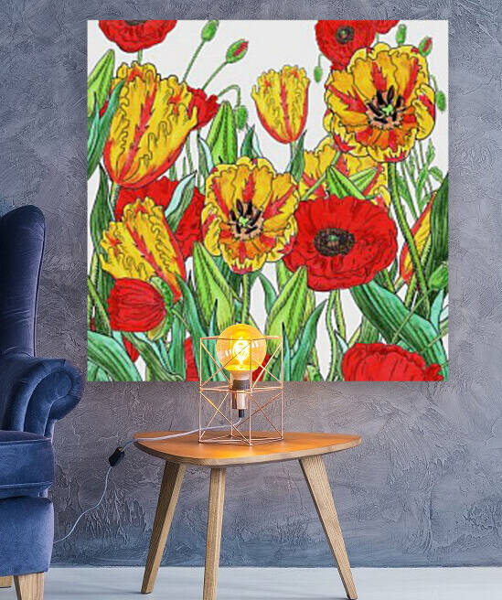 Parrot Tulips And Red Poppies Garden by Irina Sztukowski