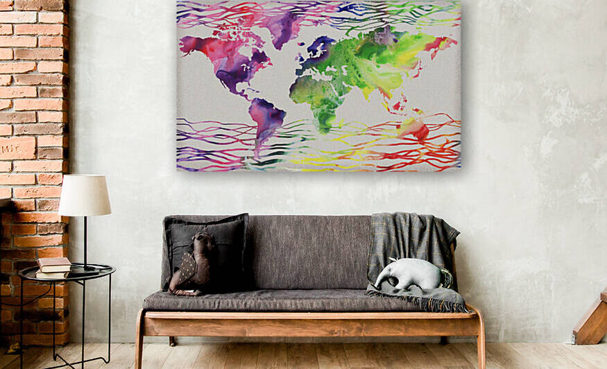 Colorful Wave Of Watercolour World Map by Irina Sztukowski