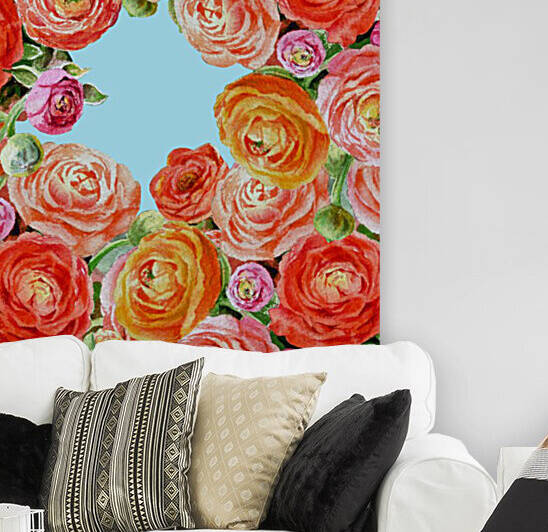 Blue Sky Through Ranunculus Flowers Watercolor  by Irina Sztukowski