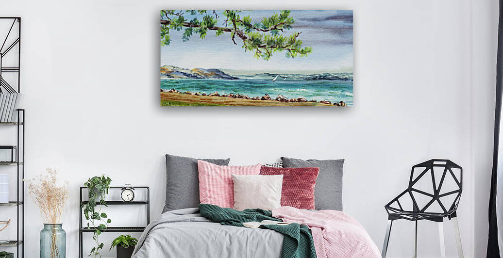 Sea Shore Beach House View Watercolor by Irina Sztukowski