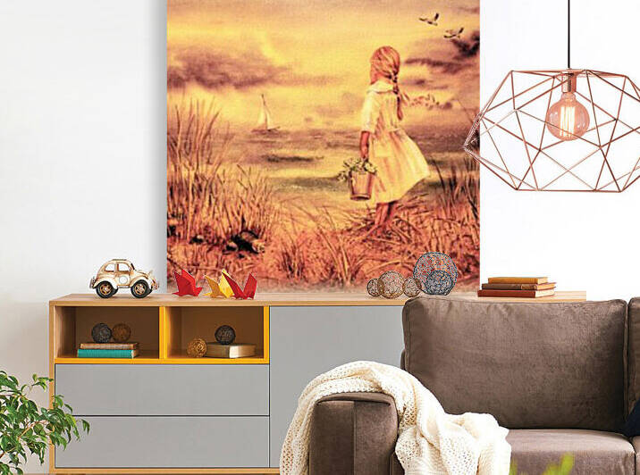 Vintage Watercolor Painting Girl And Ocean by Irina Sztukowski