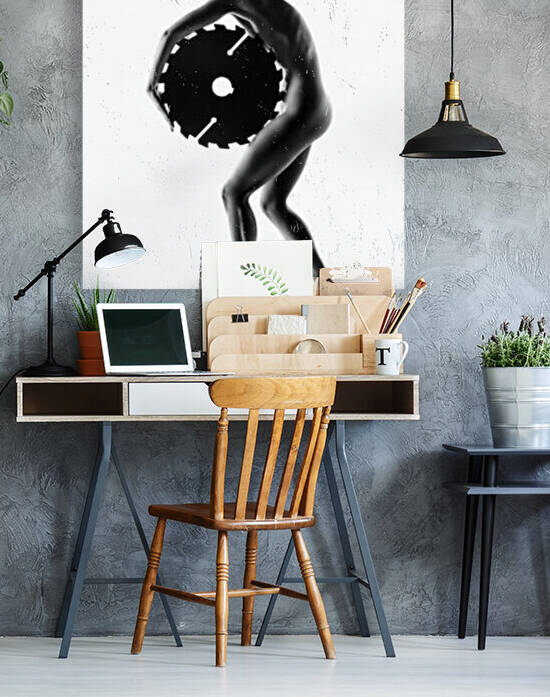 Nude woman with saw blade 1 by Johan Swanepoel