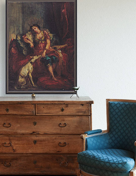 Frau aus Algier mit Windhund by Eugene Delacroix