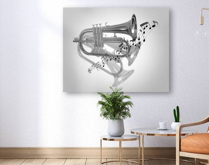 Trumpet Fanfare Black and White by Gill Billington