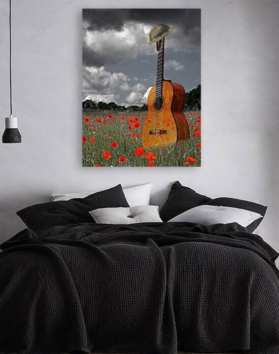 Battlefield Blues - Guitar in Poppy Field by Gill Billington