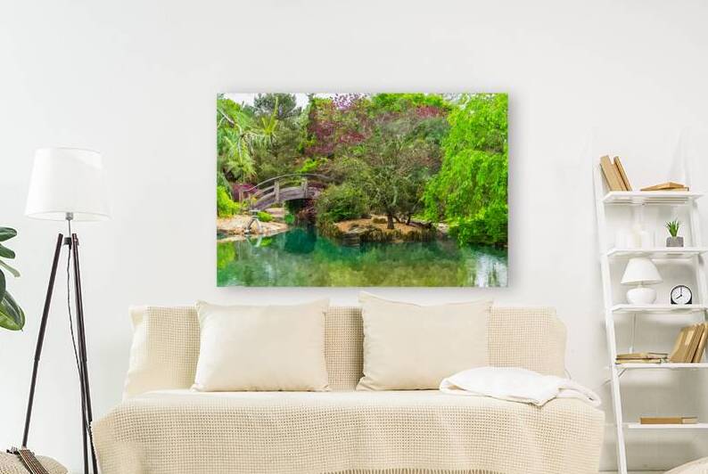 Japanense Moon Bridge Landscape Painterly by Jennifer White