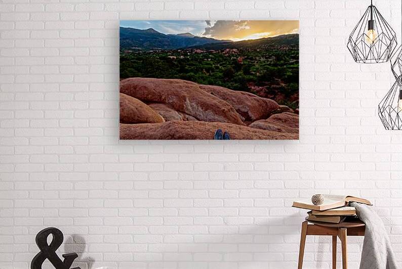 Feet On The Mountain Ledge At Sunset by Jennifer White