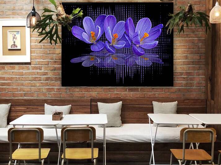 Purple Crocus Abstract Rain On Black by Gill Billington