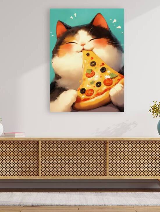 Delightful Calico Cat Savoring a Cheesy Slice by Anne Laure GOUPIL