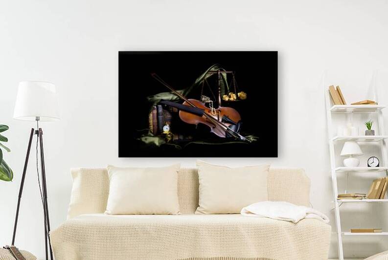 Violin and Books in Olive by Gil Hooper